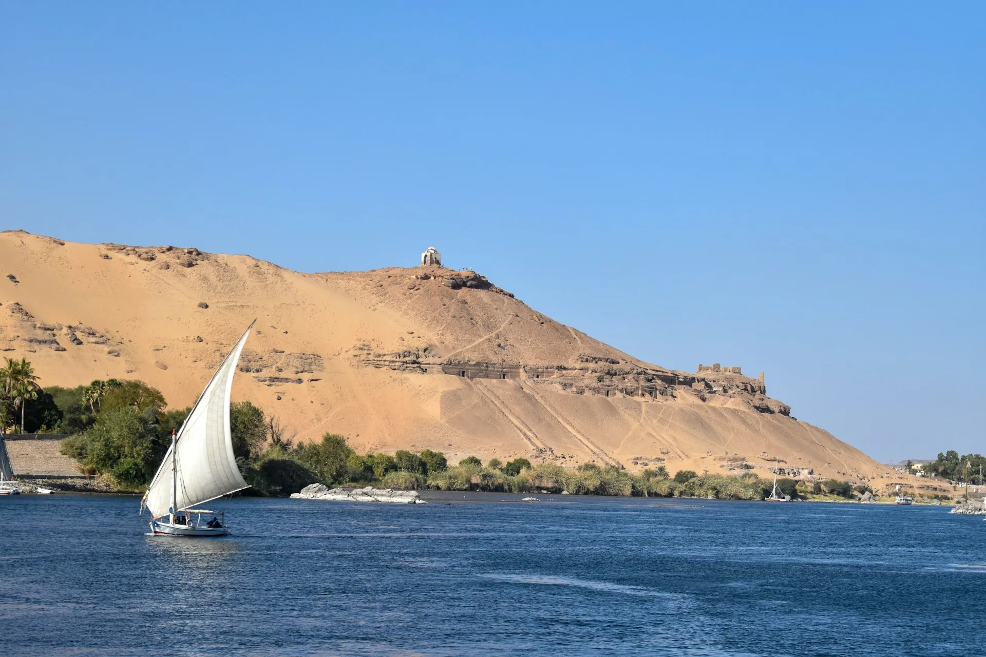 Nile feluccas sailing in Aswan on Day 5 of Egypt Family Tour