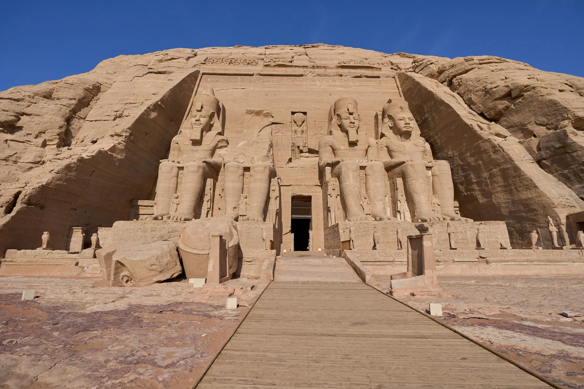 Colossal statues at Abu Simbel temples on Day 7 of Egypt Family Tour