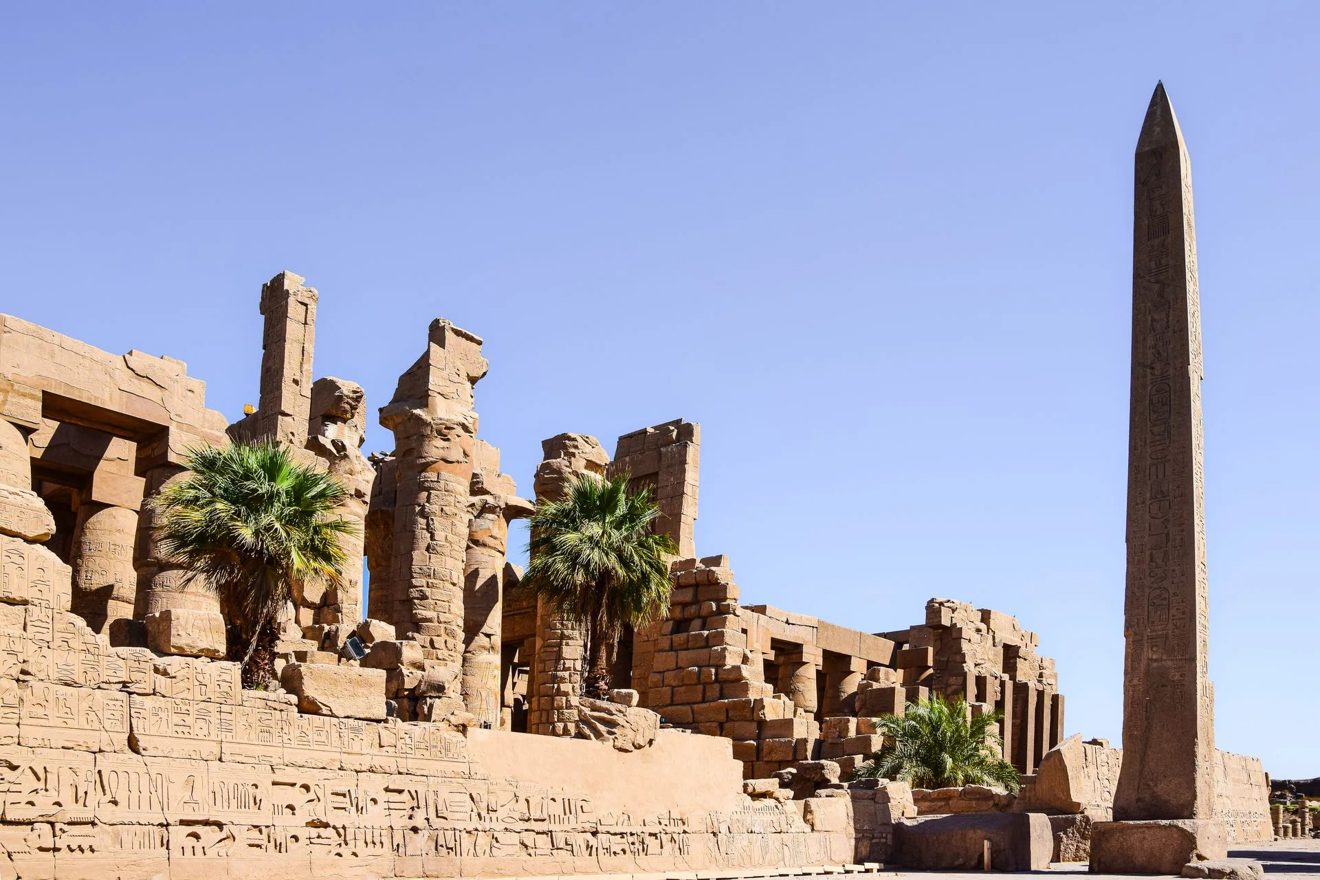 Massive carved columns at Karnak Temple complex in Luxor
