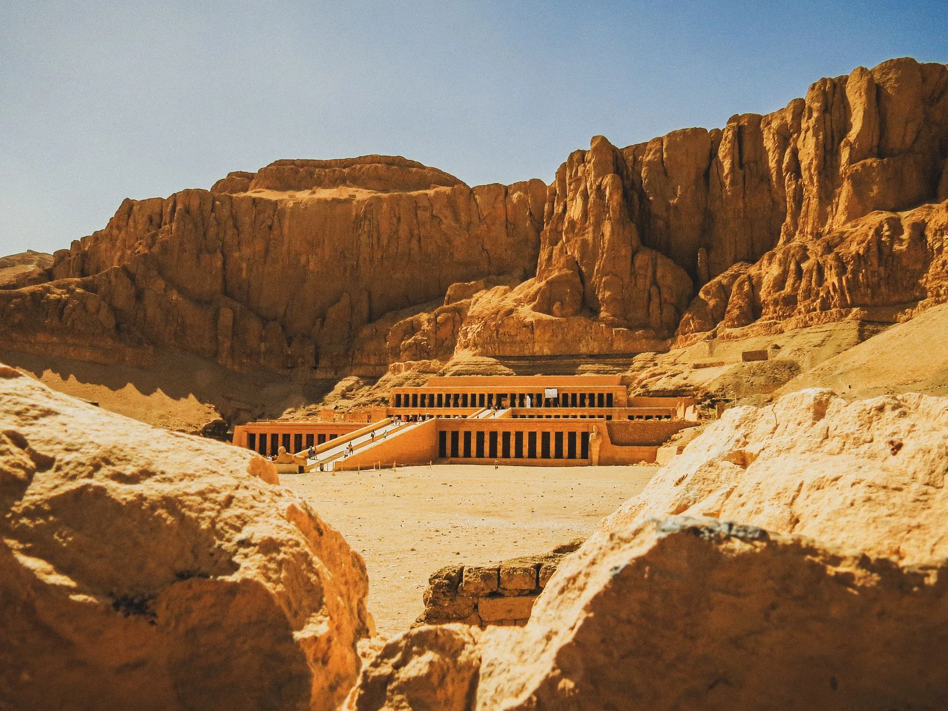 Desert landscape and tomb entrances at Valley of the Kings
