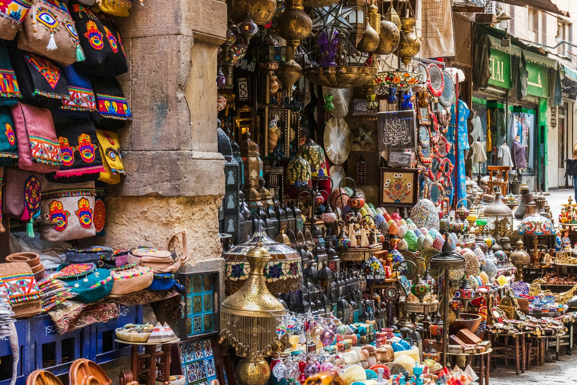 Colorful shops and traditional crafts at Khan el-Khalili bazaar