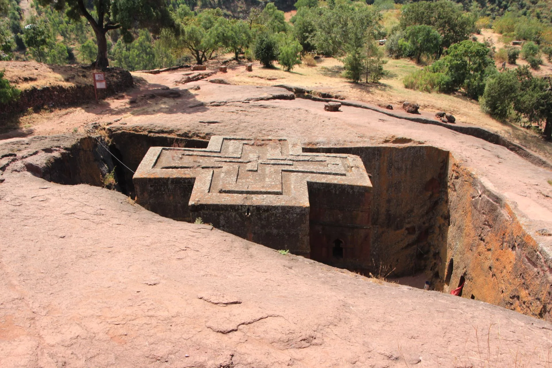 Bete Giyorgis Church aerial view in Lalibela Ethiopia