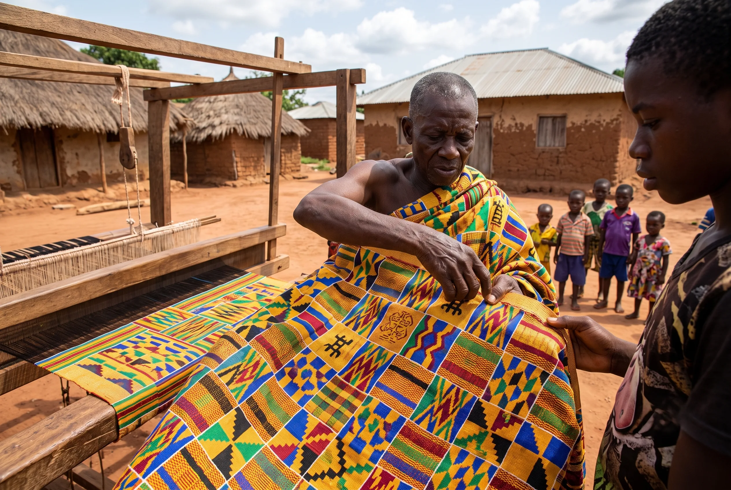 Kente cloth weaving in Bonwire village workshop