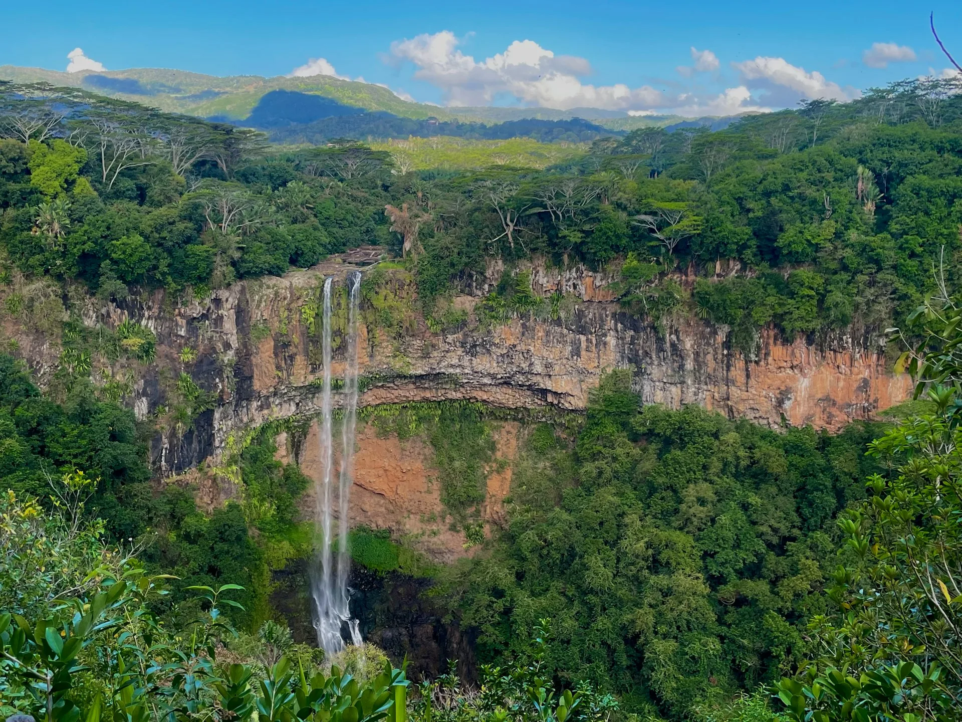 Chamarel Waterfall cascading into gorge