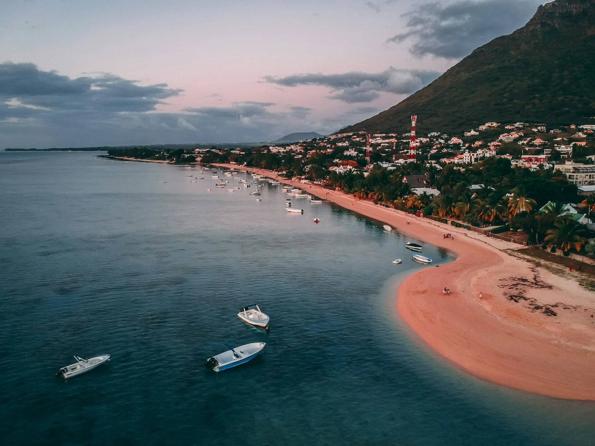 Grand Baie beach at golden hour sunset