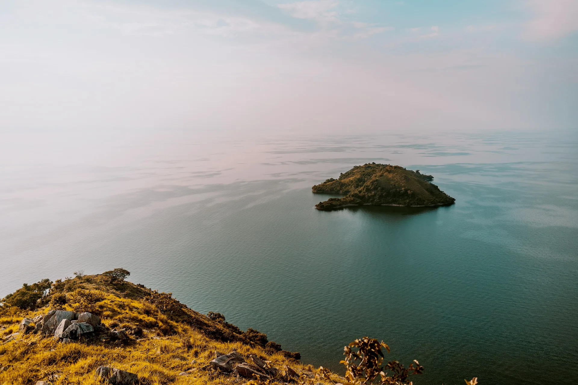 Stunning sunset over Lake Kivu with colorful sky reflections