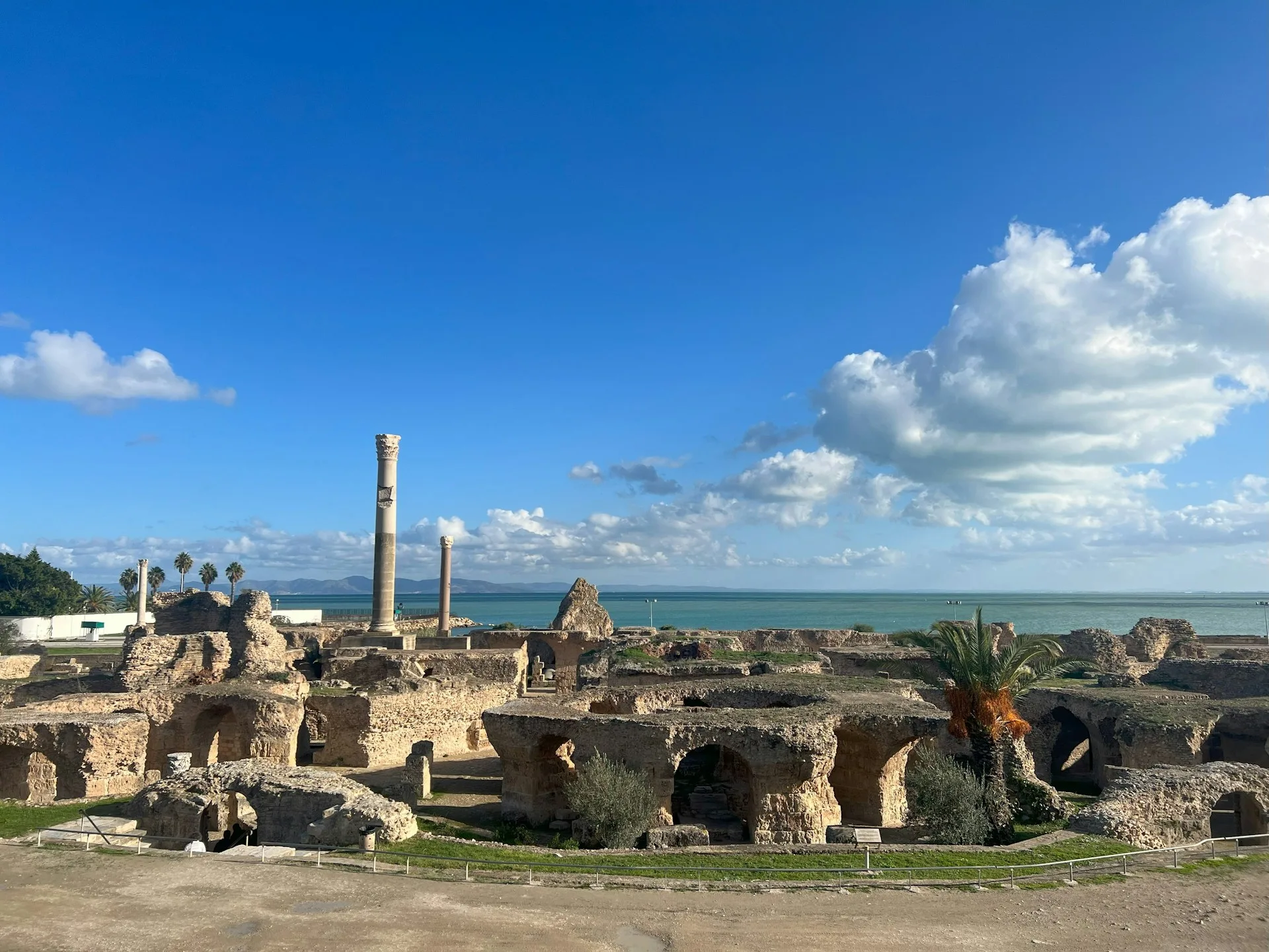 Ancient Roman ruins of Carthage with Mediterranean Sea views