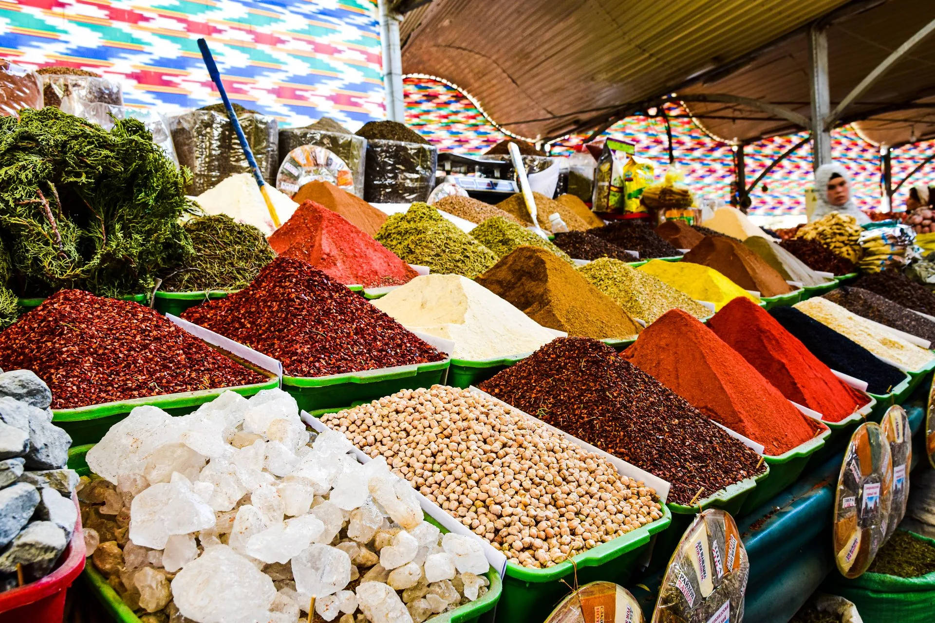 Colorful spices and goods in bustling Tunis Medina markets
