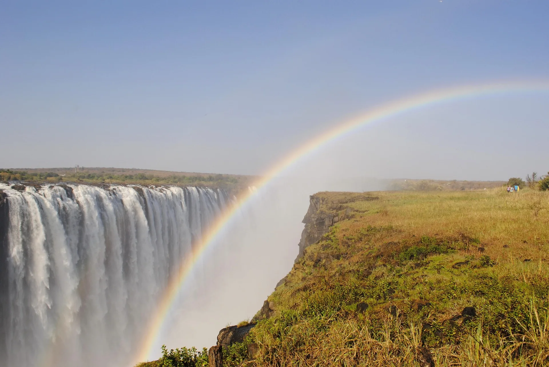 Victoria Falls exploration showing rainbow mist and viewing platforms - Day 2 of Zimbabwe Family Tour Package