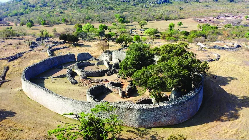 Great Zimbabwe ruins - ancient stone walls and conical tower on Day 4 of Zimbabwe Family Tour Package