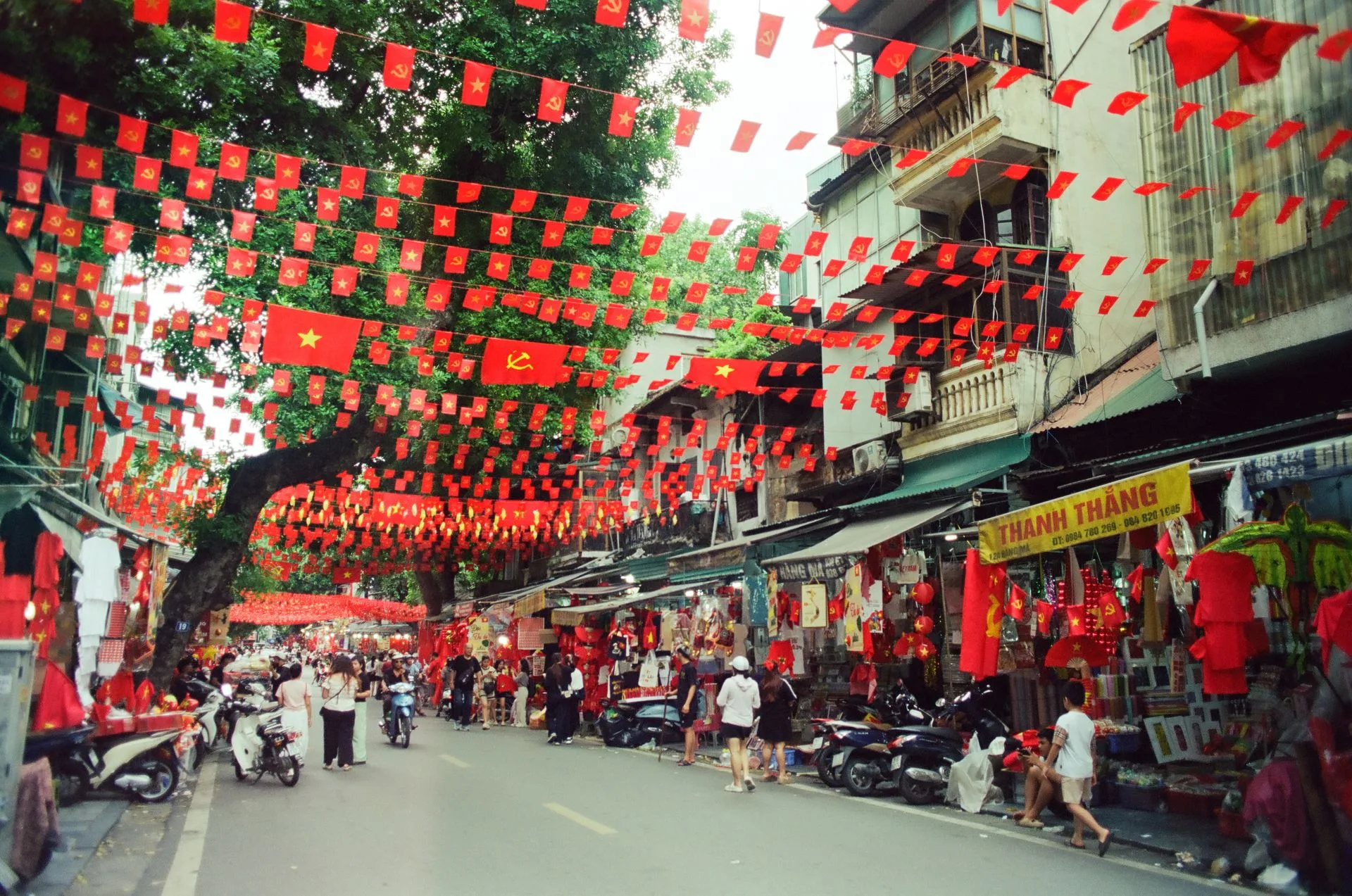 Colorful Hanoi Old Quarter street scene