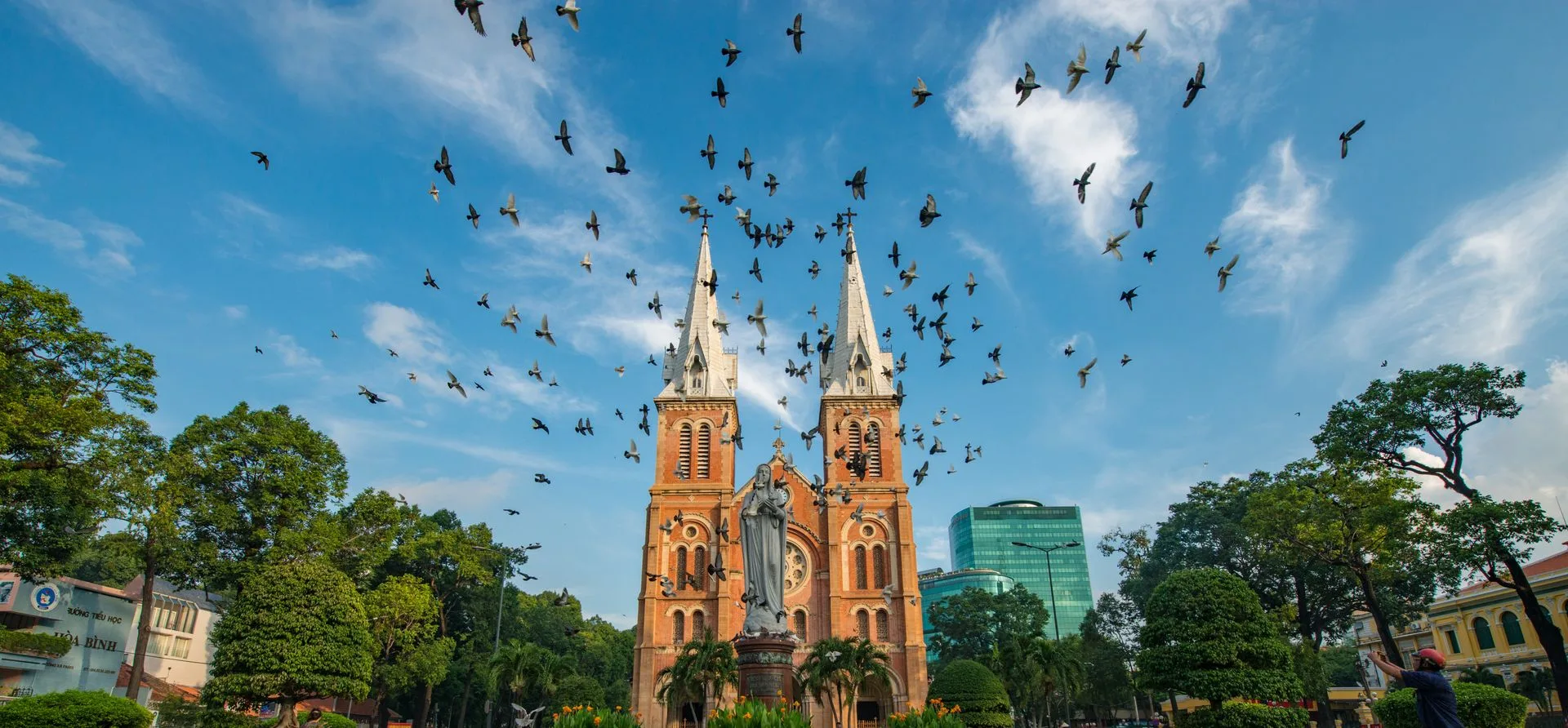 Notre Dame Cathedral with red brick facade in Ho Chi Minh City