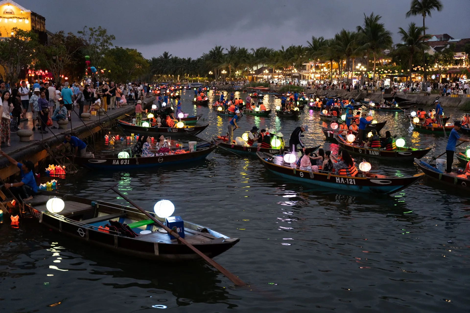 Colorful lanterns illuminating Hoi An streets at night
