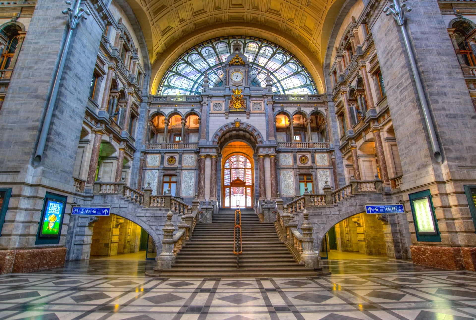 Antwerp Central Station grand hall with dome and marble floors