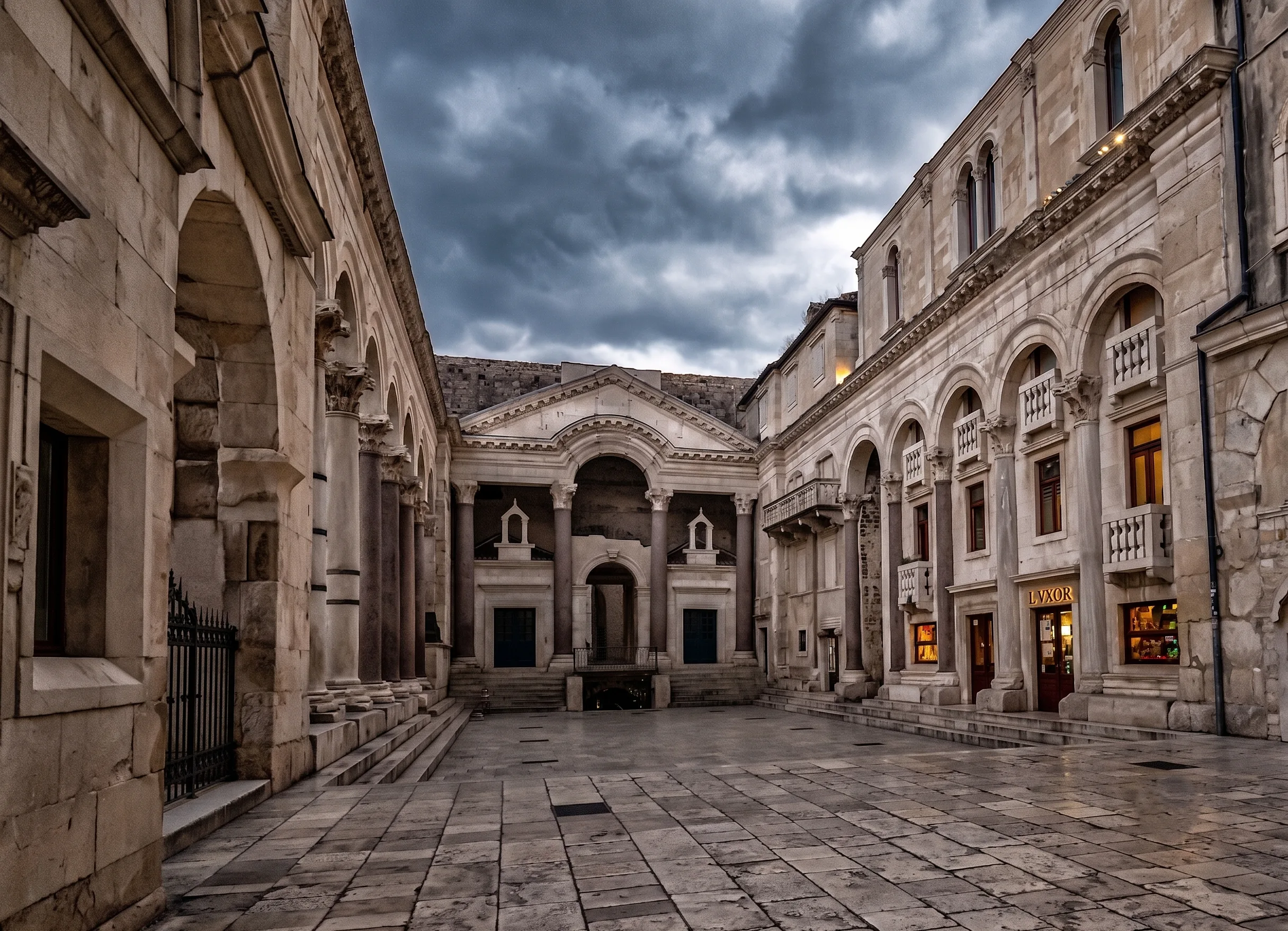 Diocletian's Palace Peristyle with Roman columns and cathedral