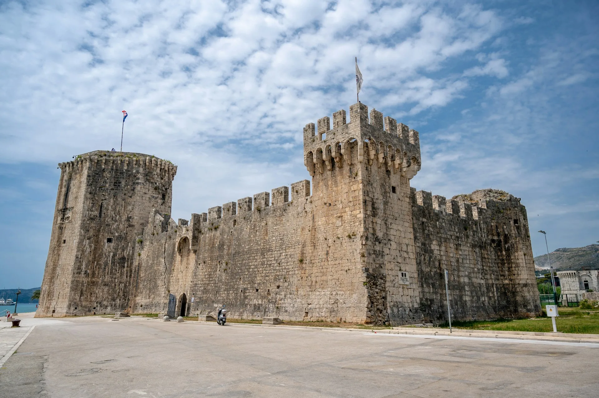 Kamerlengo Fortress walls overlooking Trogir old town and Adriatic