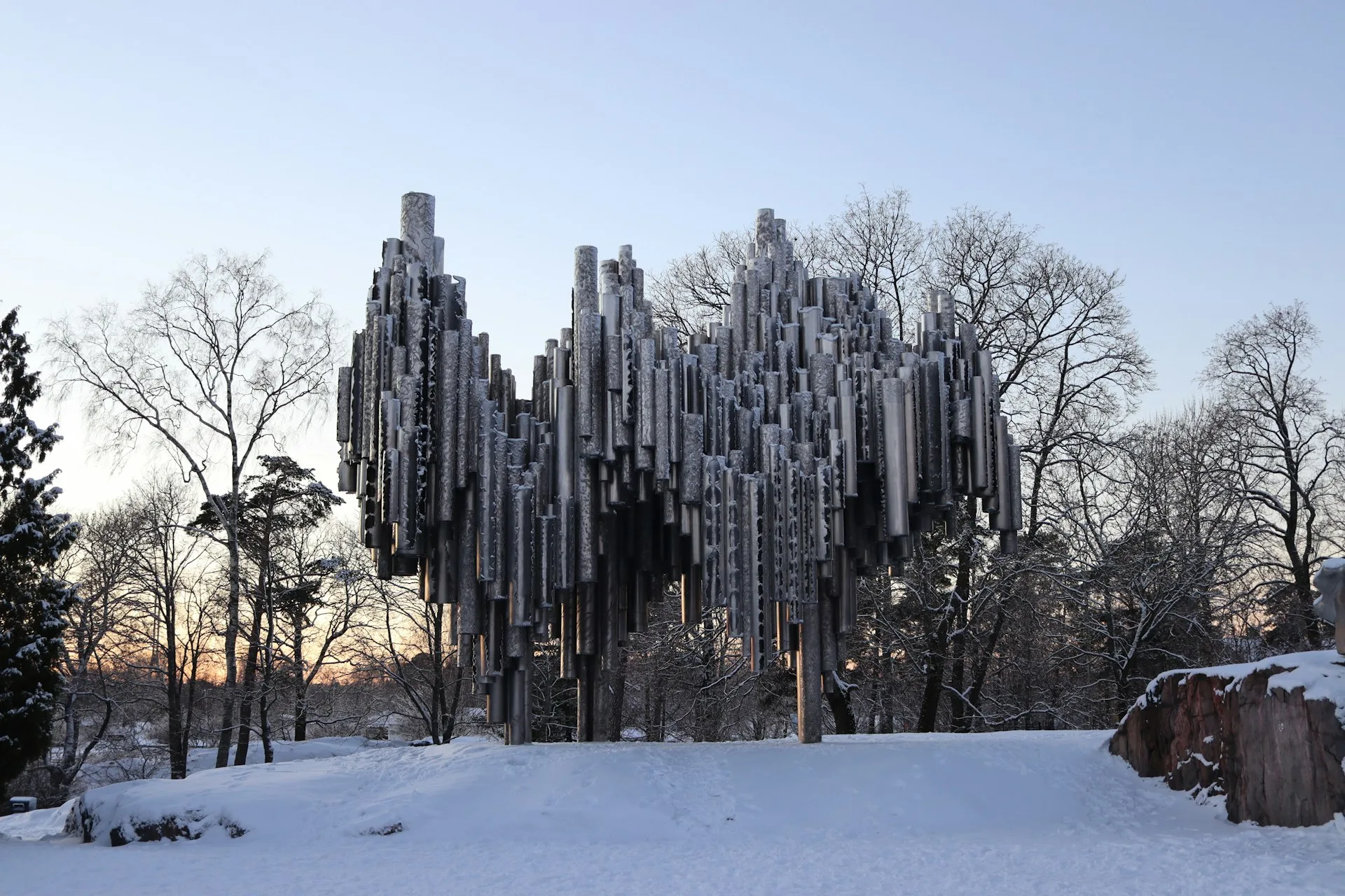 Sibelius Monument sculpture photography in Helsinki Finland winter