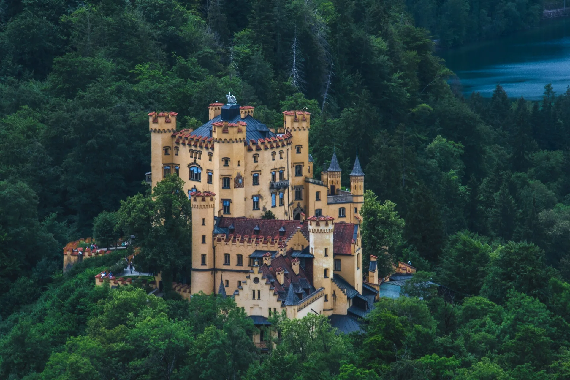 Hohenschwangau Castle with Alps and family in Bavaria