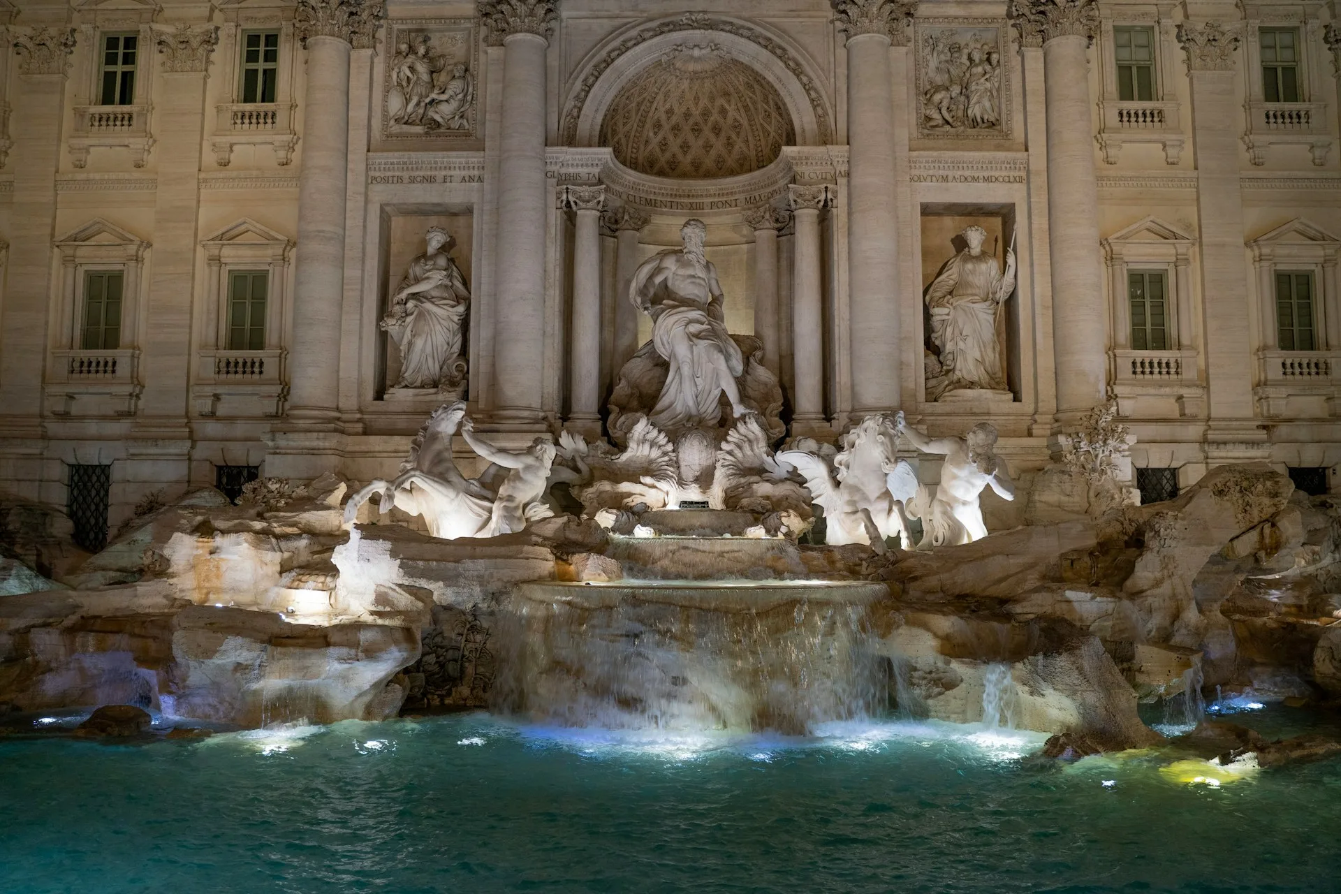 Trevi Fountain illuminated at night