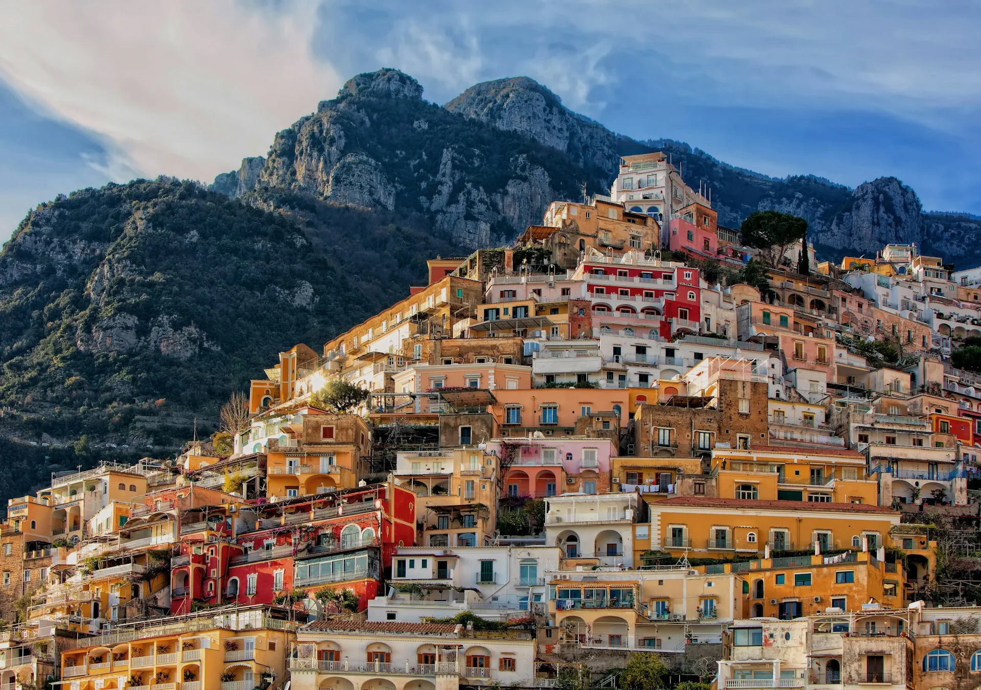 Positano's colorful buildings on Amalfi Coast