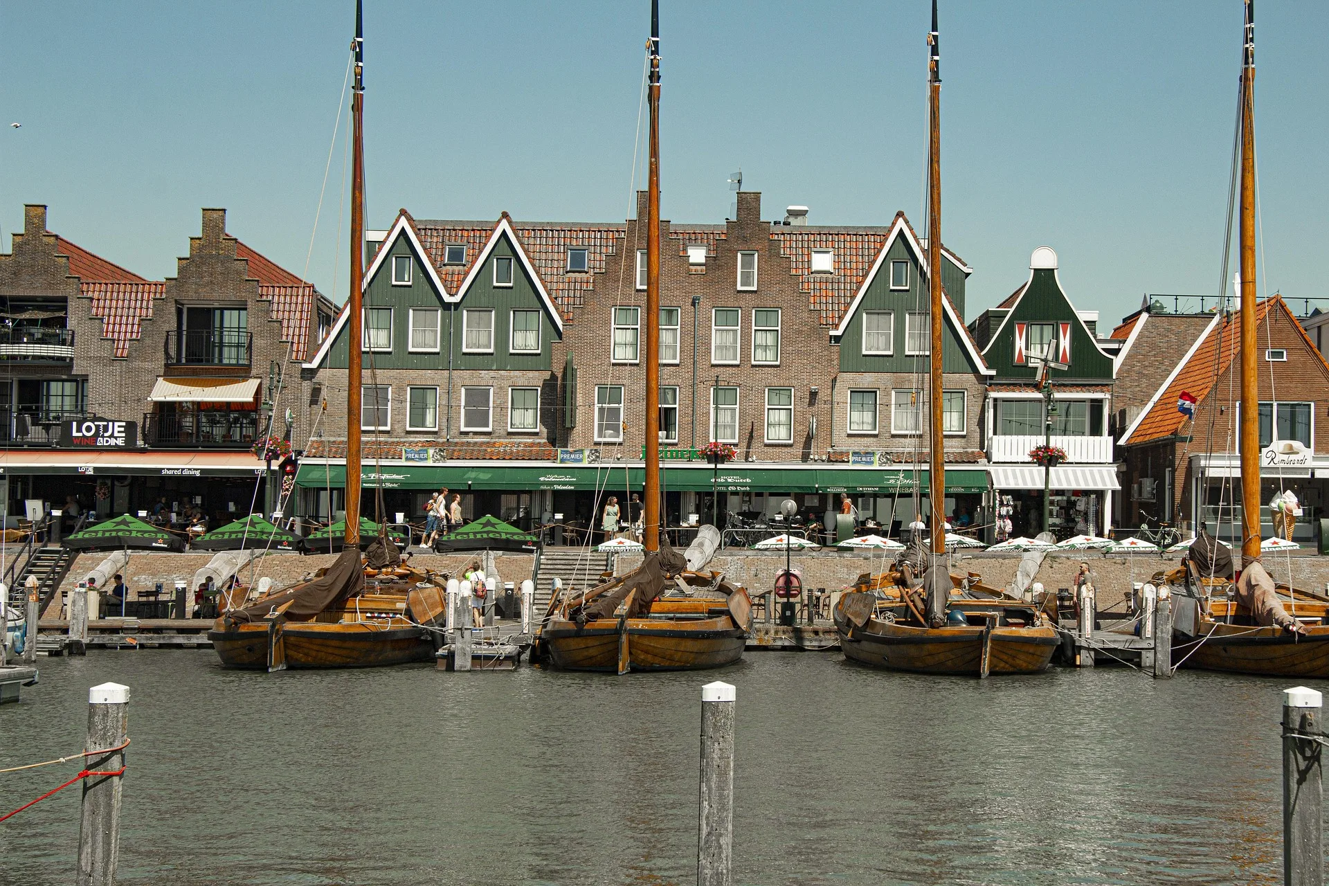 Traditional fishing boats in Volendam harbor