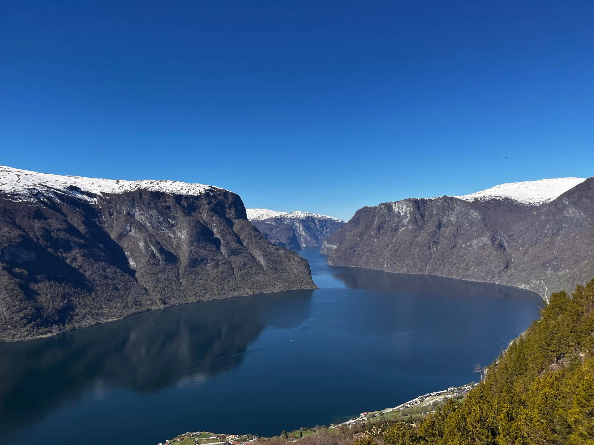 Majestic Sognefjord views with mountains and waterfalls from cruise deck