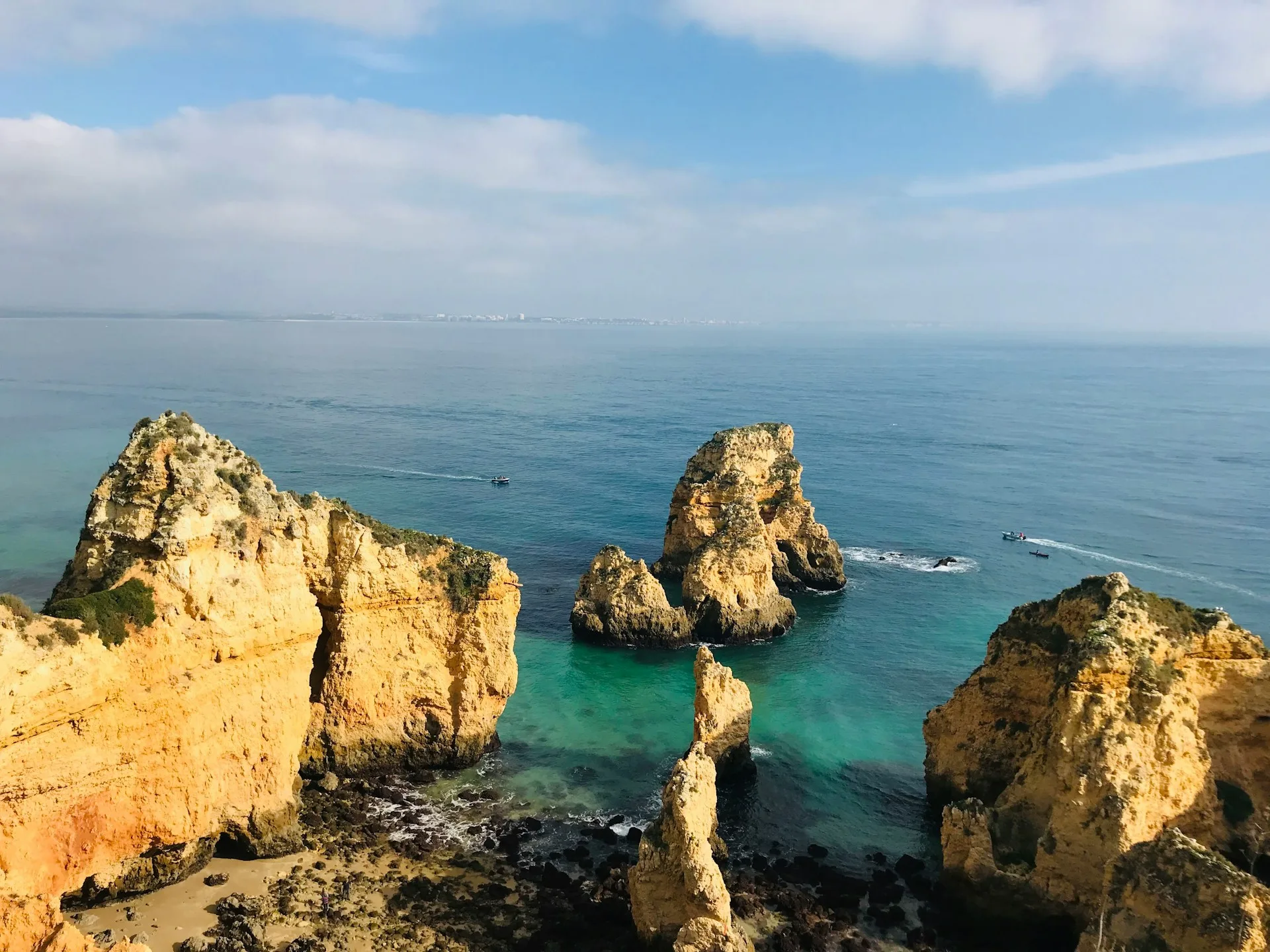 Dramatic golden cliffs and rock formations at Ponta da Piedade