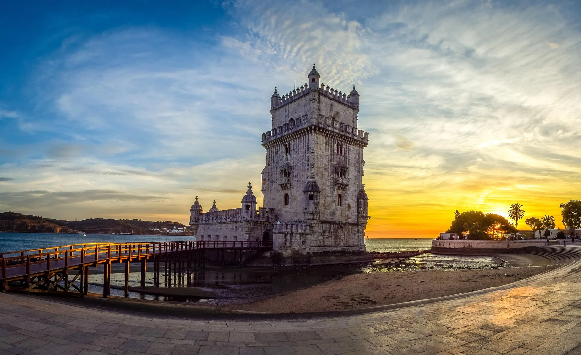 Historic Belém Tower on the Tagus River with Manueline architectural details