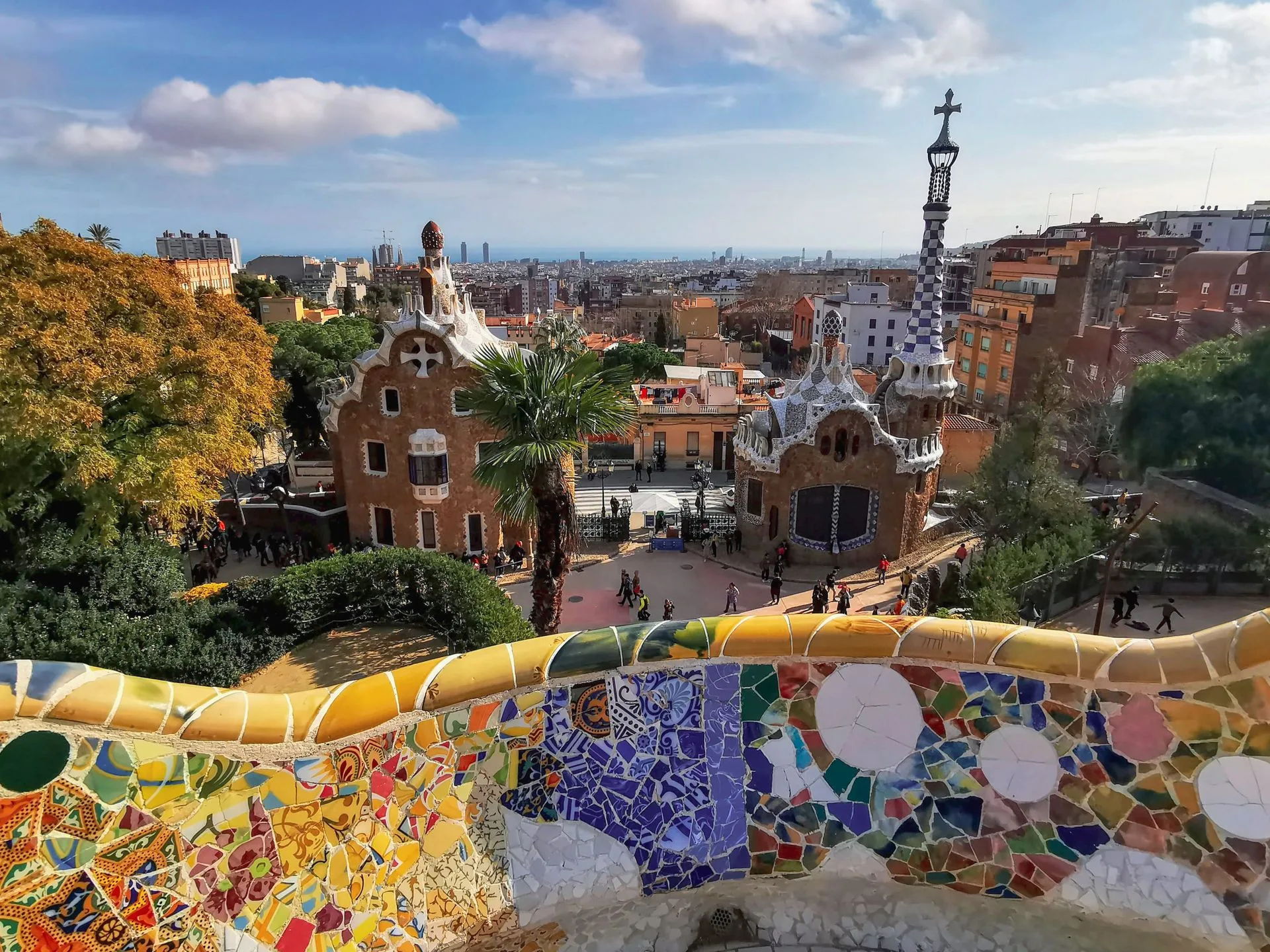Park Guell Mosaic Terrace Barcelona Spain