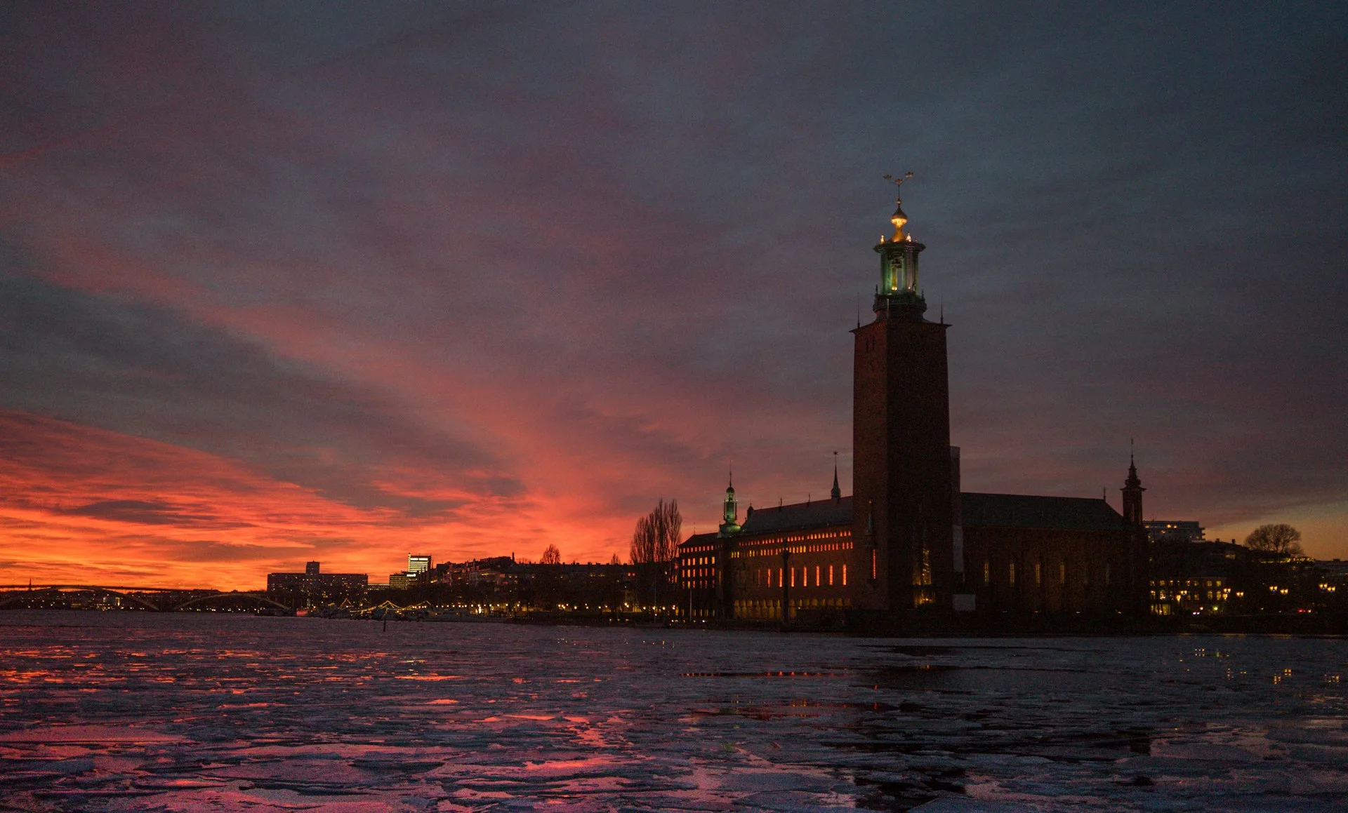 Panoramic view of Stockholm from City Hall tower showing islands and waterways