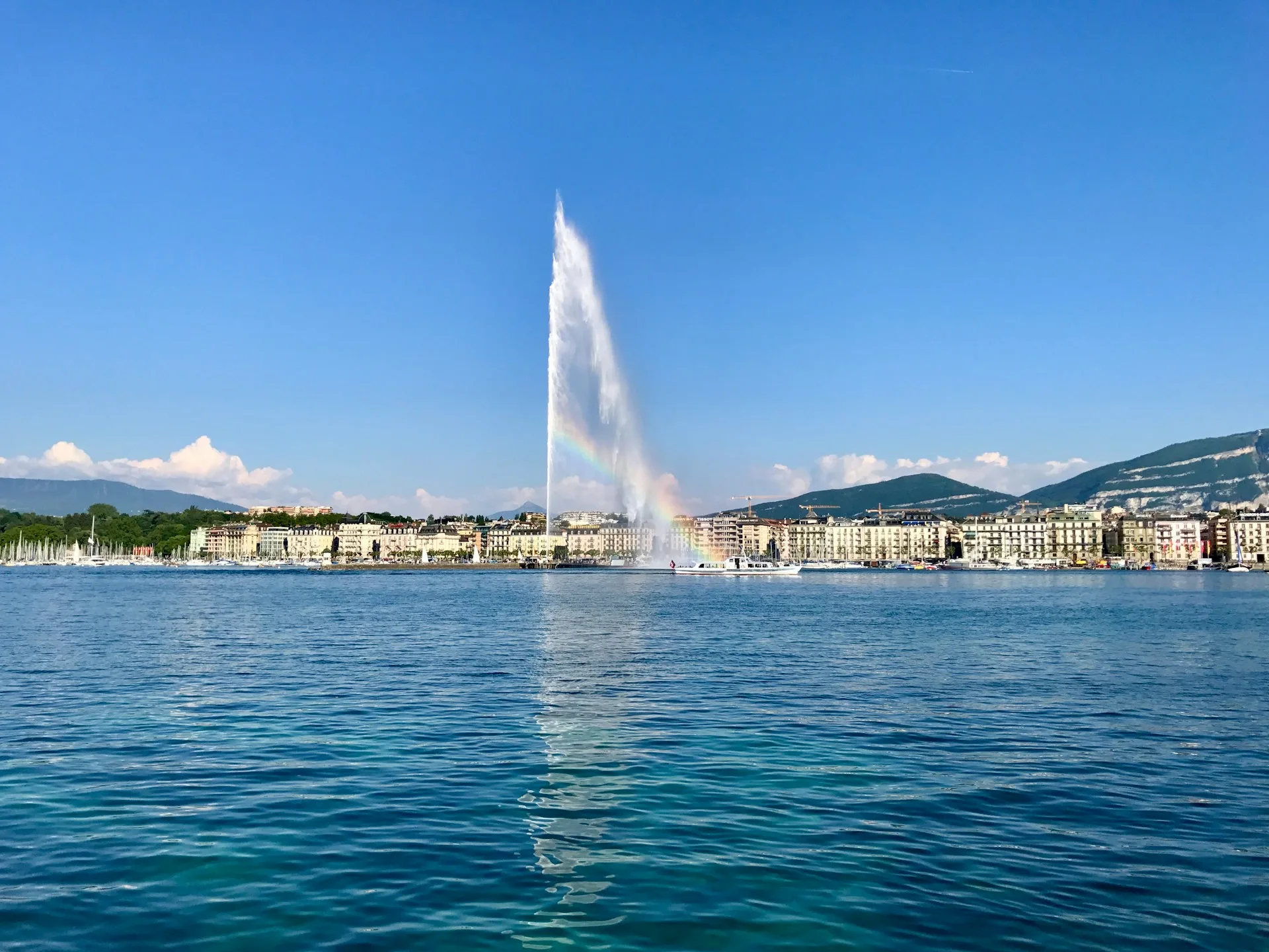Geneva Jet d'Eau and Lake Geneva waterfront on Day 10 of Switzerland Family Tour