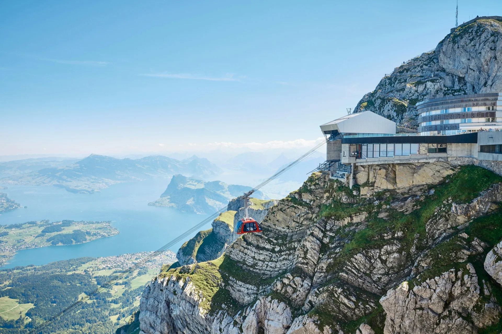 Mount Pilatus summit viewing platform overlooking Lake Lucerne and Alps