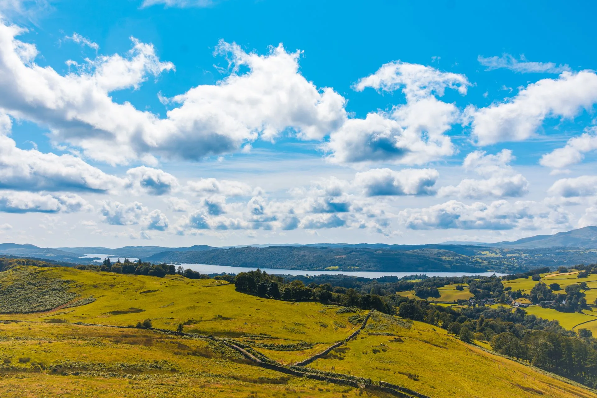 Panoramic view of Lake Windermere from Orrest Head viewpoint