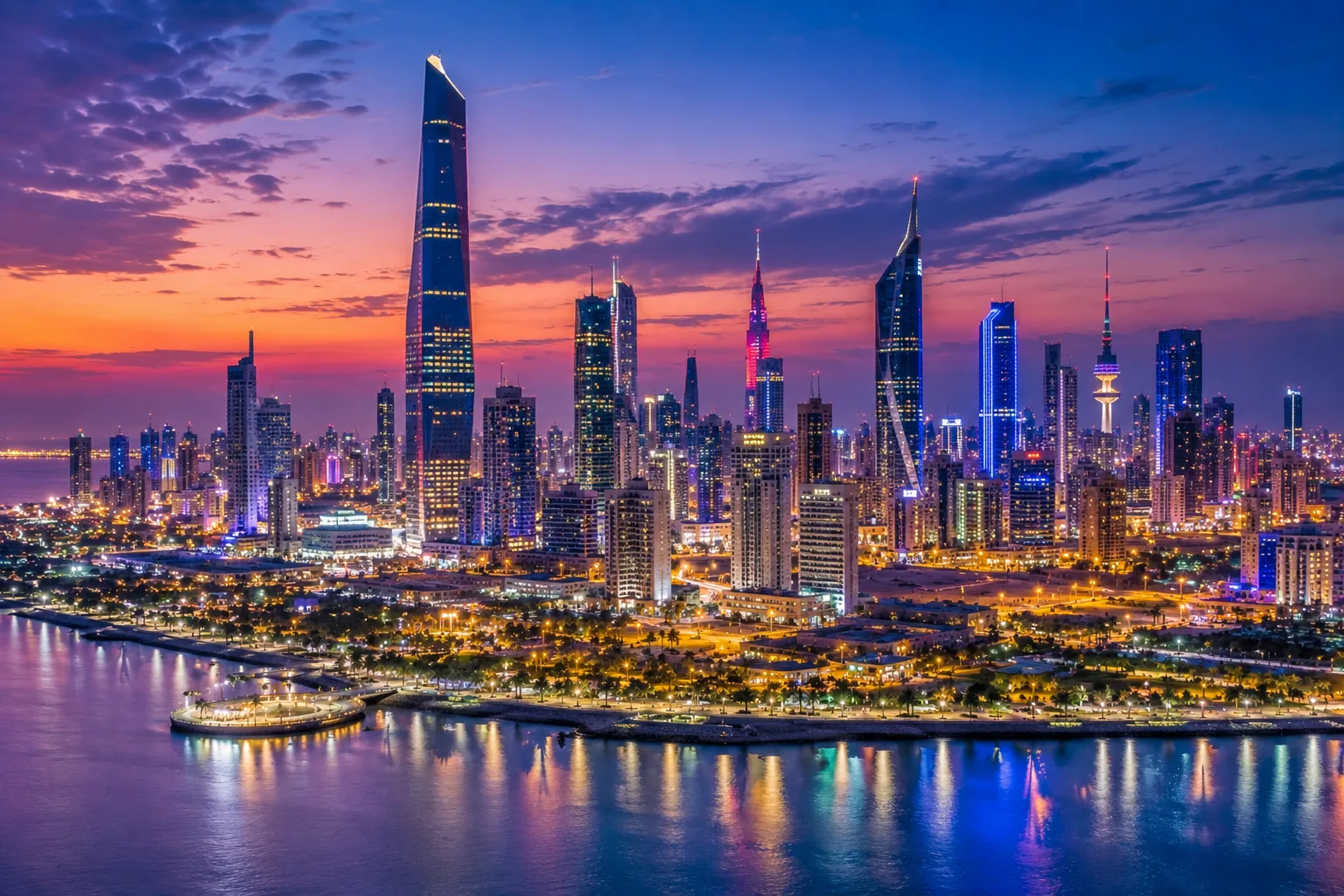 Arabian Gulf beach with turquoise waters and families