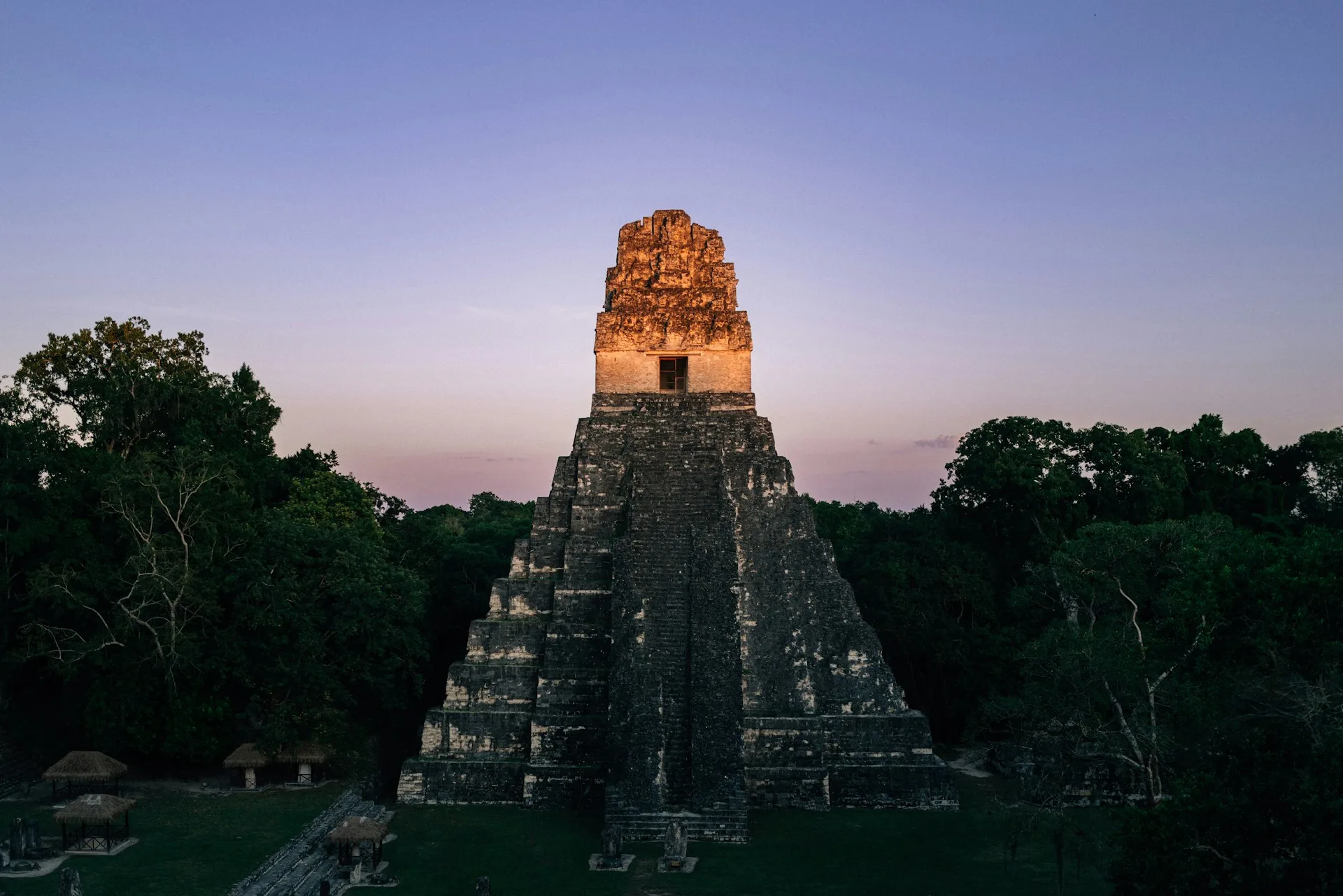Tikal Temple IV summit view over jungle canopy Guatemala