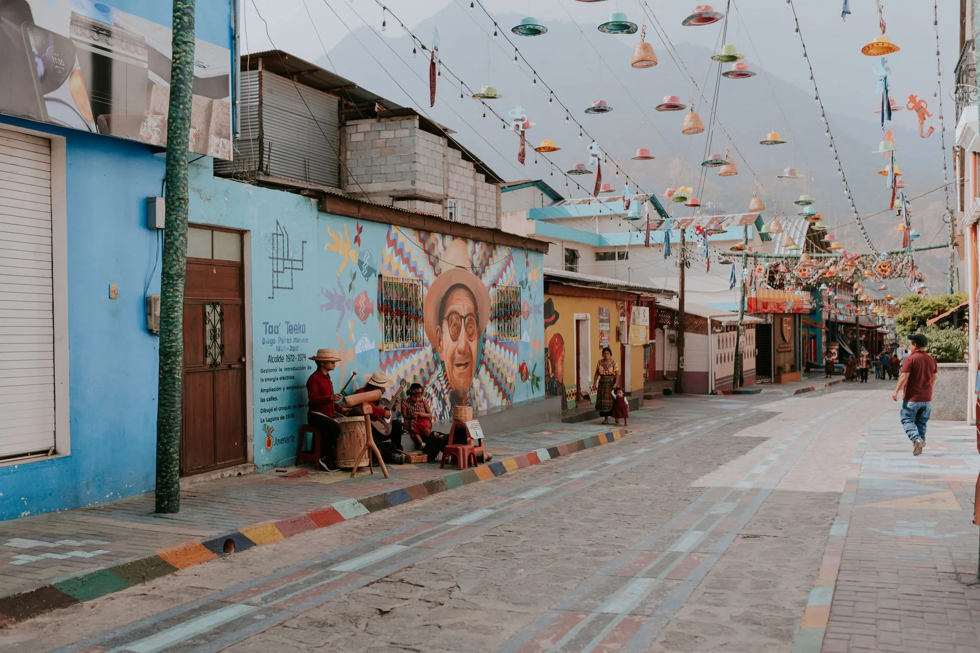 Colorful Maya murals in San Juan La Laguna village Lake Atitlan