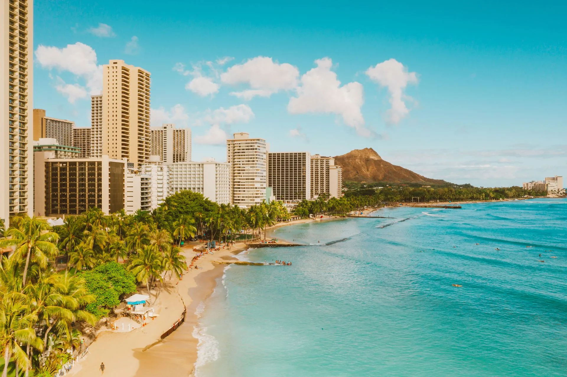 Aerial view of Waikiki Beach and Diamond Head - Day 1 Arrival in Hawaii Family Tour Package