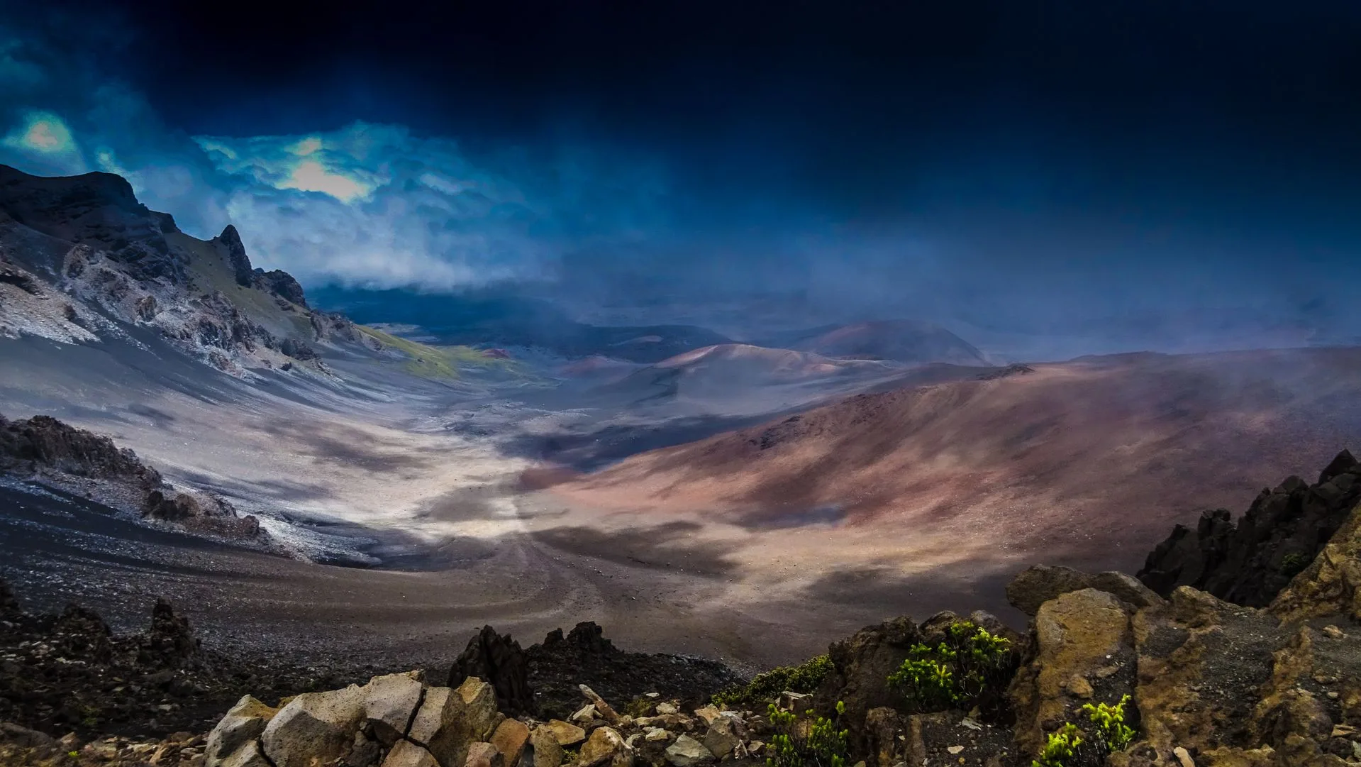 Haleakala Crater sunrise with vibrant colors and clouds