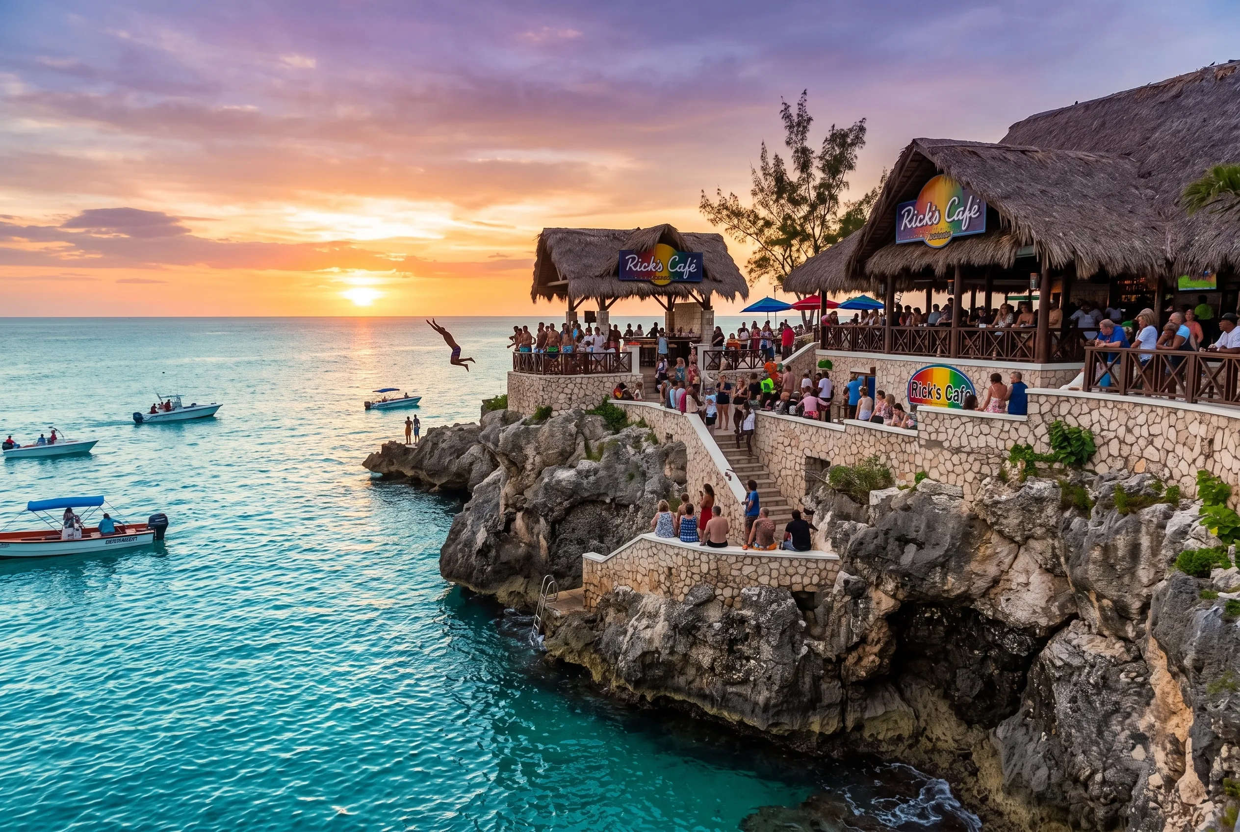 Rick's Cafe cliff diving and sunset in Negril - Day 6 of Jamaica Family Tour