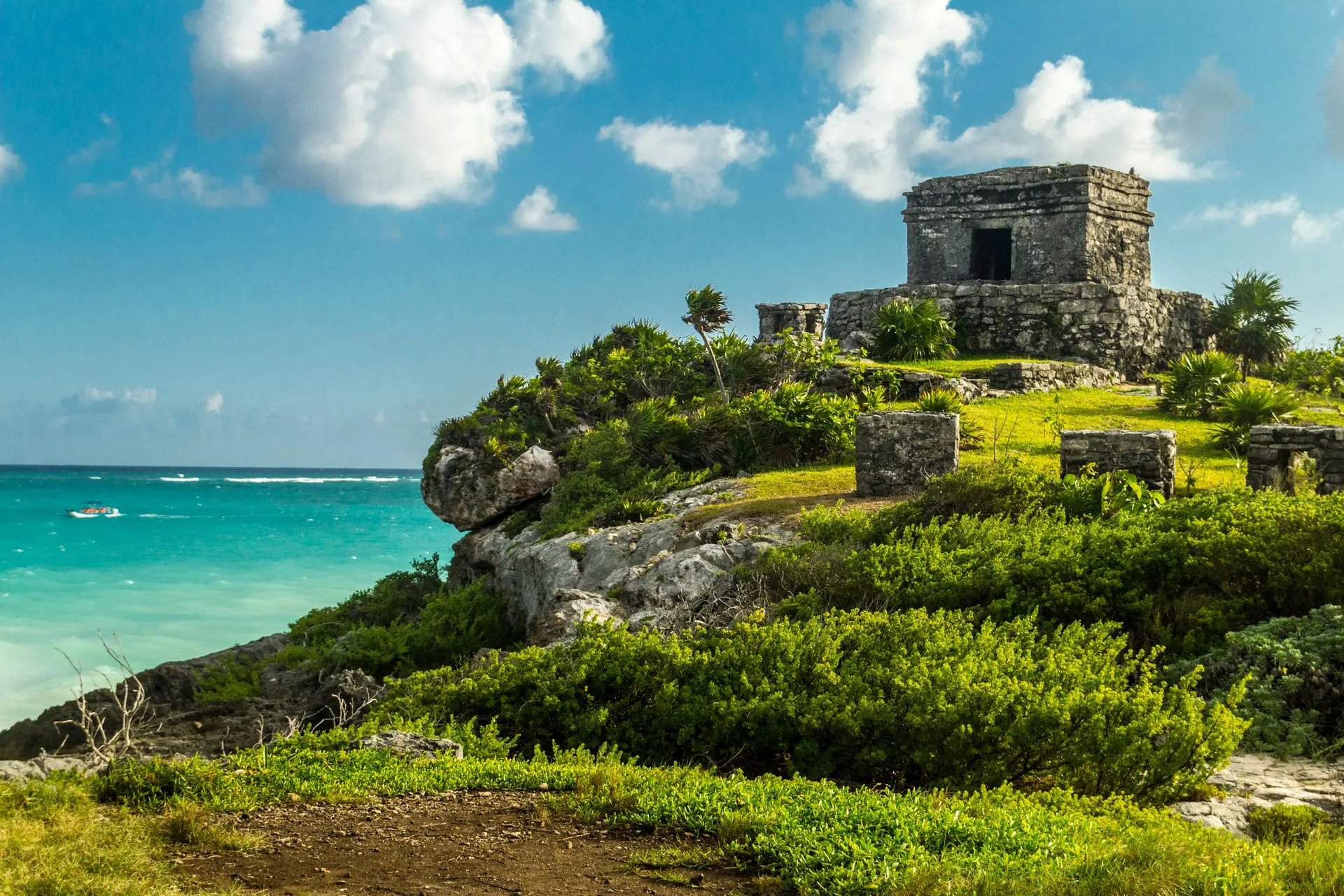 Tulum clifftop Mayan ruins overlooking Caribbean Sea - Day 7 of Mexico Family Tour