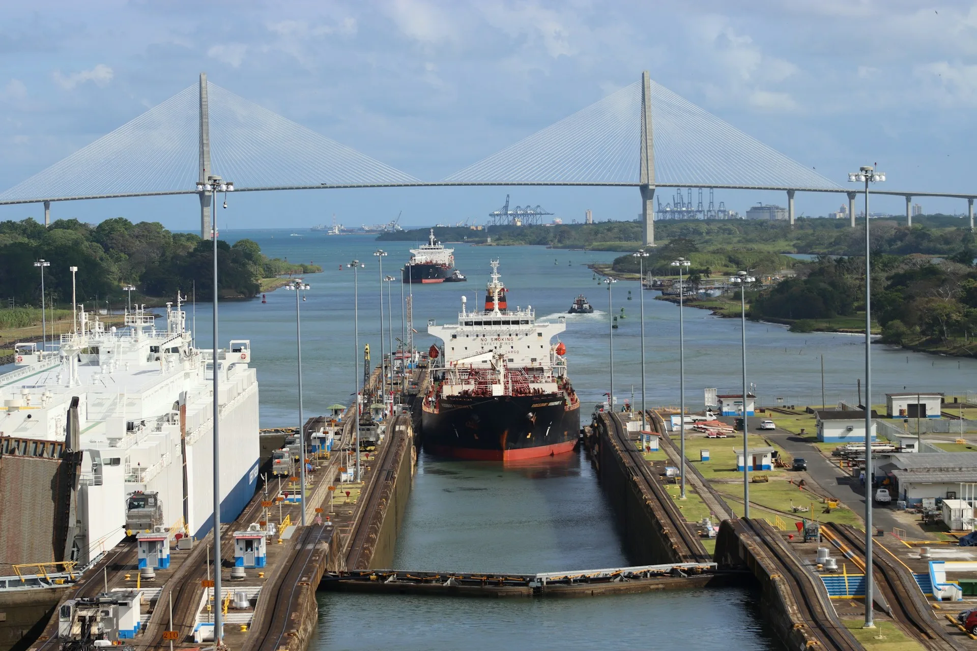 Panama Canal Miraflores Locks with ships transiting - Day 2 of Panama Family Tour