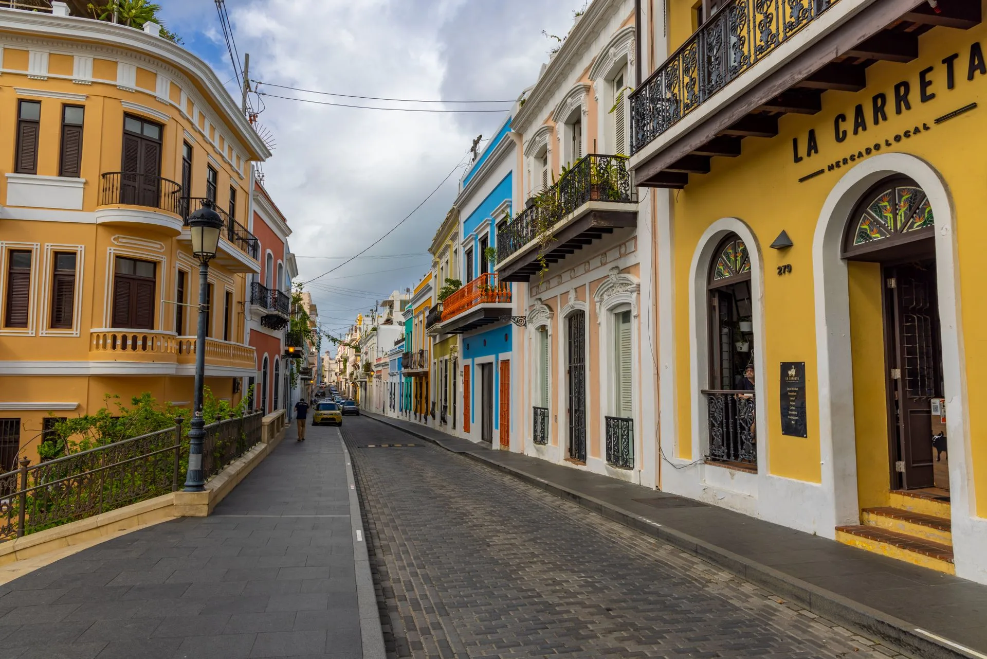 Old San Juan colorful streets - colonial buildings and cobblestone walkways