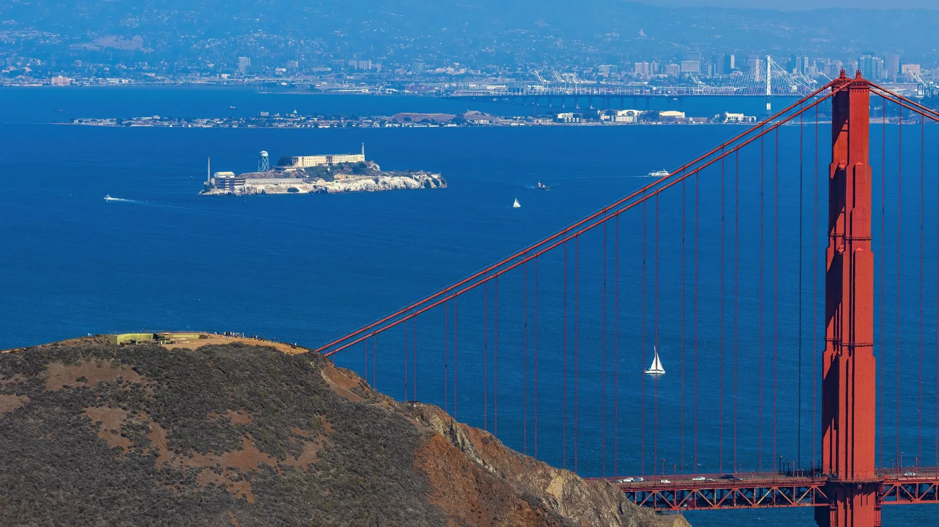Golden Gate Bridge and Alcatraz Island on Day 12 of USA Family Tour
