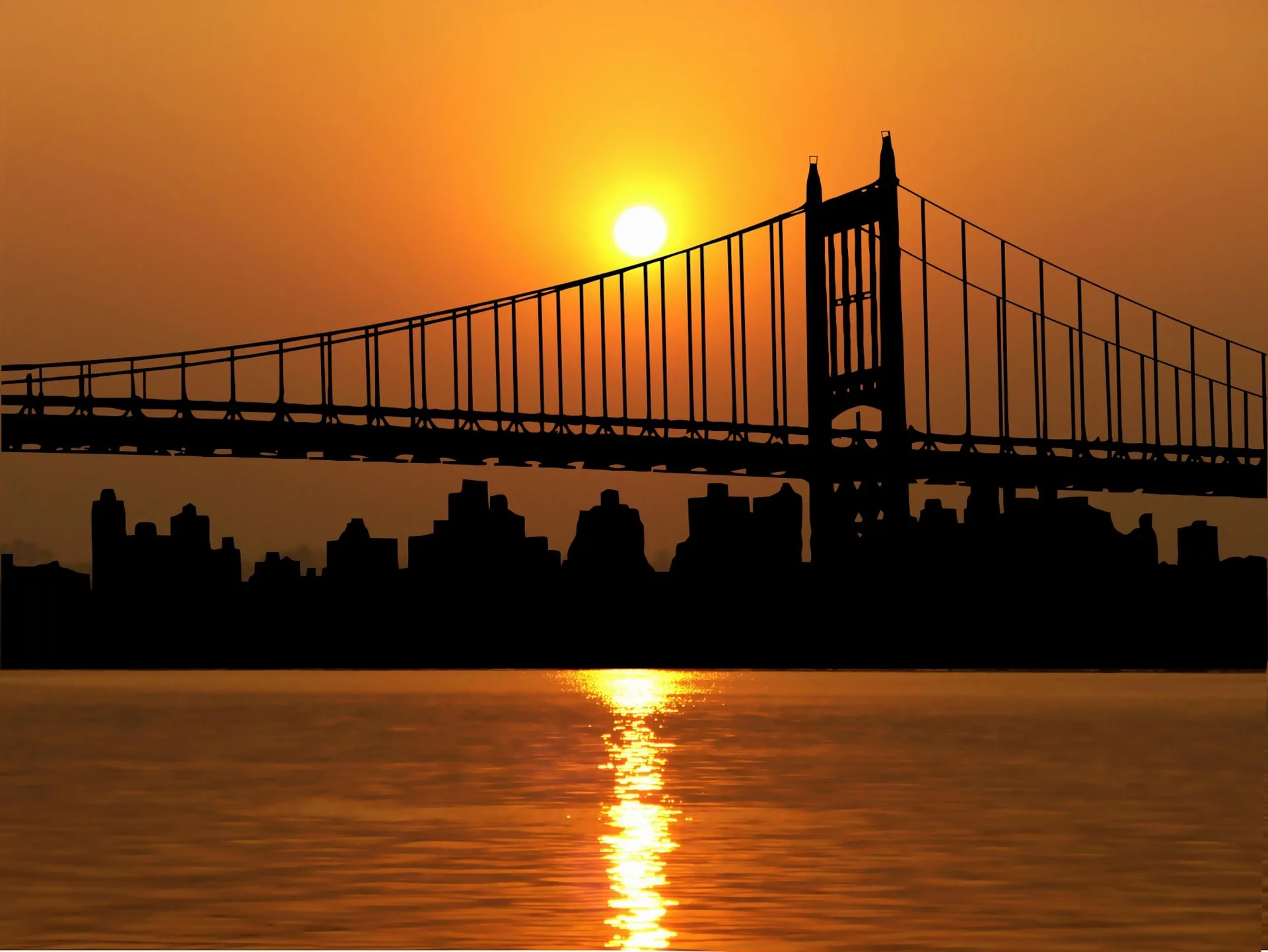 Brooklyn Bridge sunrise view with Manhattan skyline