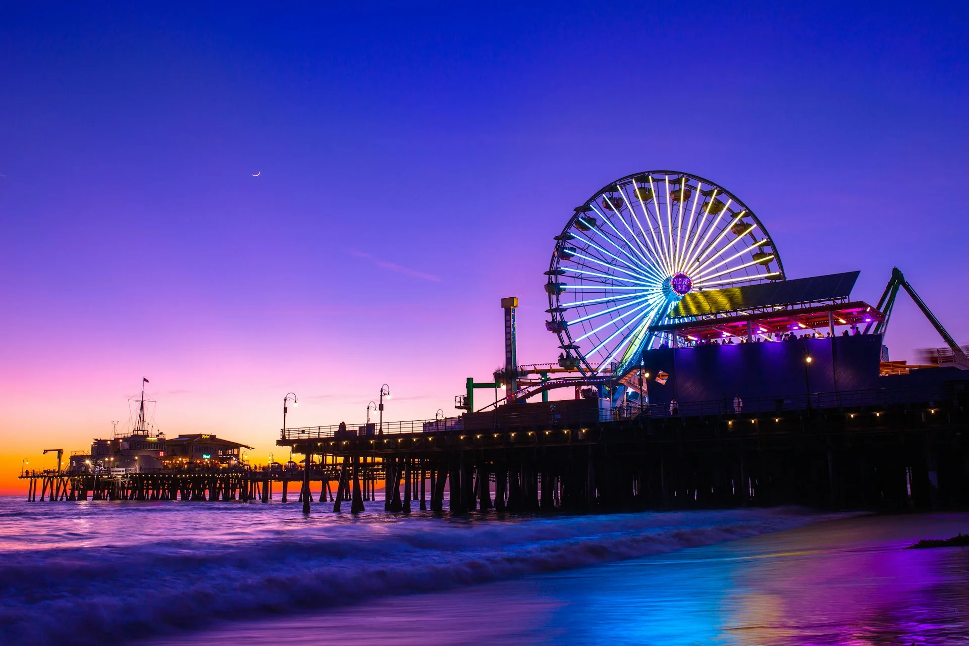 Santa Monica Pier Ferris wheel at sunset