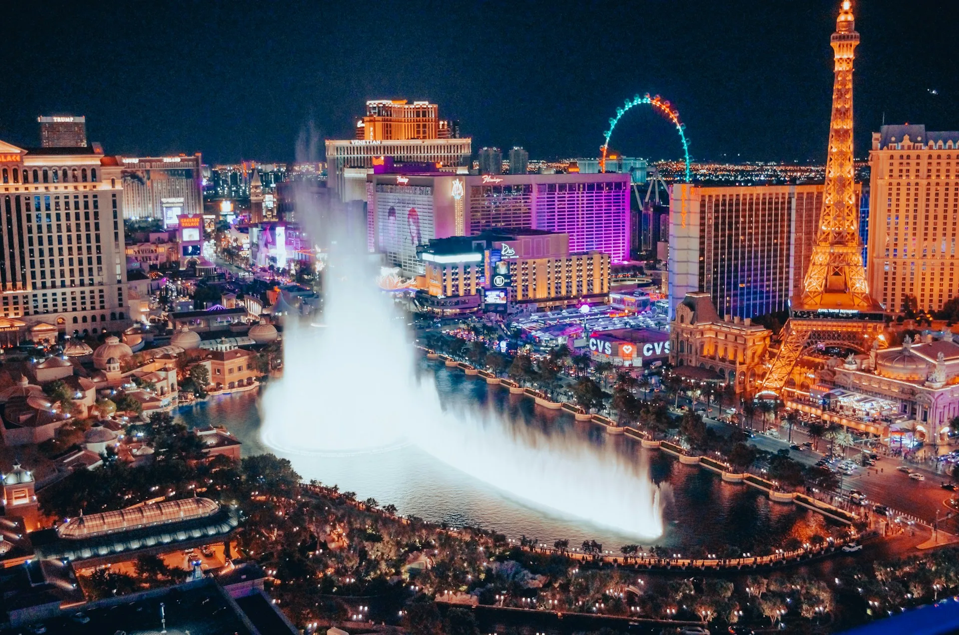 Las Vegas Strip lights at night with hotels and casinos