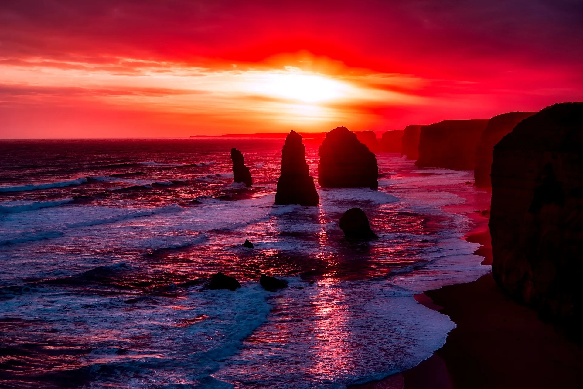 Twelve Apostles limestone formations during golden hour