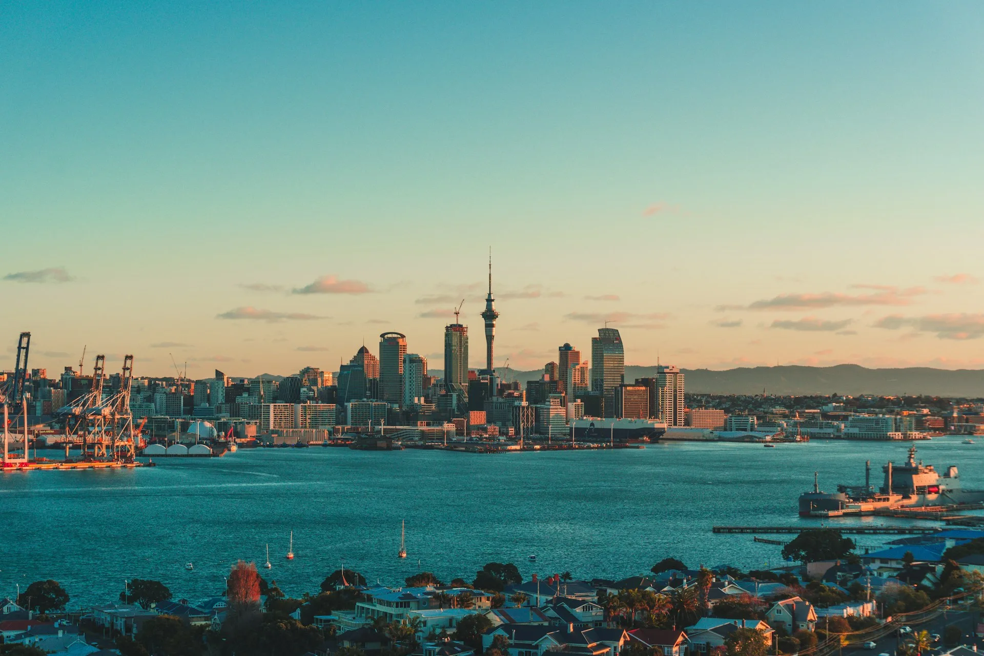 Auckland city skyline and harbor - Day 1 arrival in New Zealand Family Tour