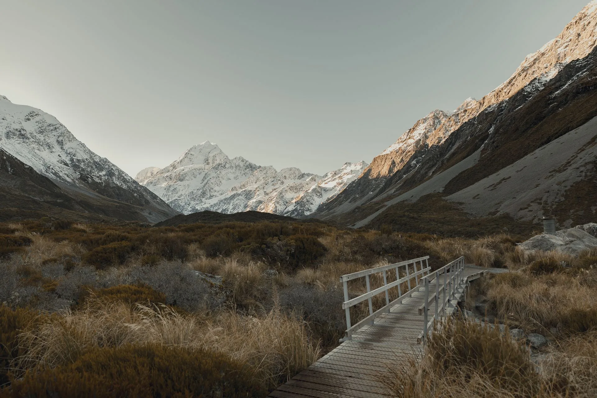 Mount Cook with Hooker Valley track and glacial lake