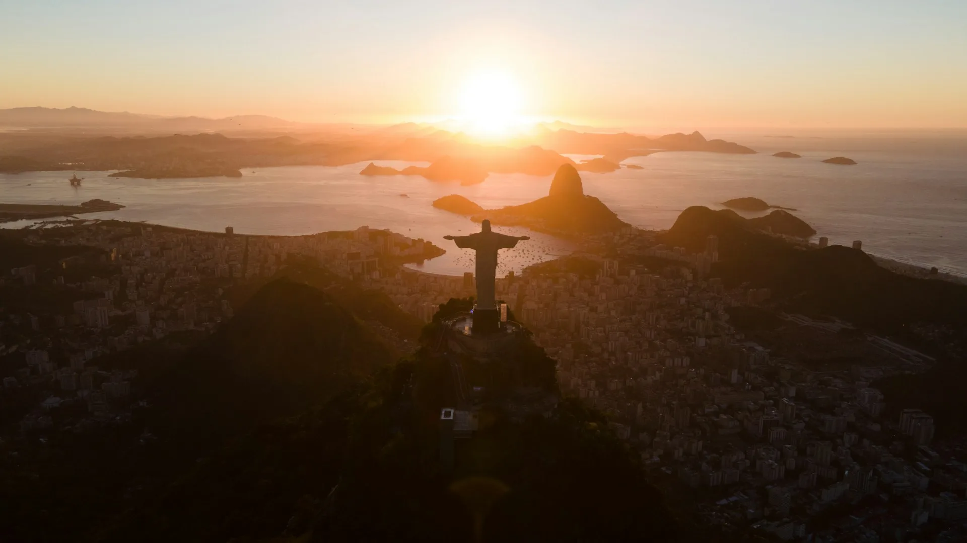 Christ the Redeemer statue at sunrise in Rio de Janeiro